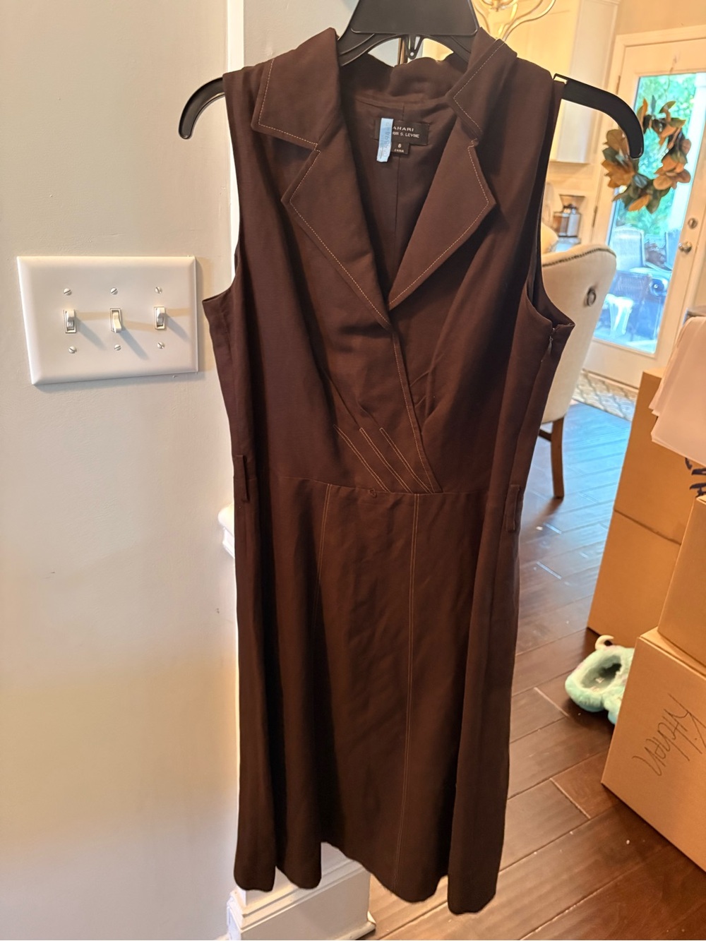 Tahari Sleeveless Midi Dress in Dark Brown